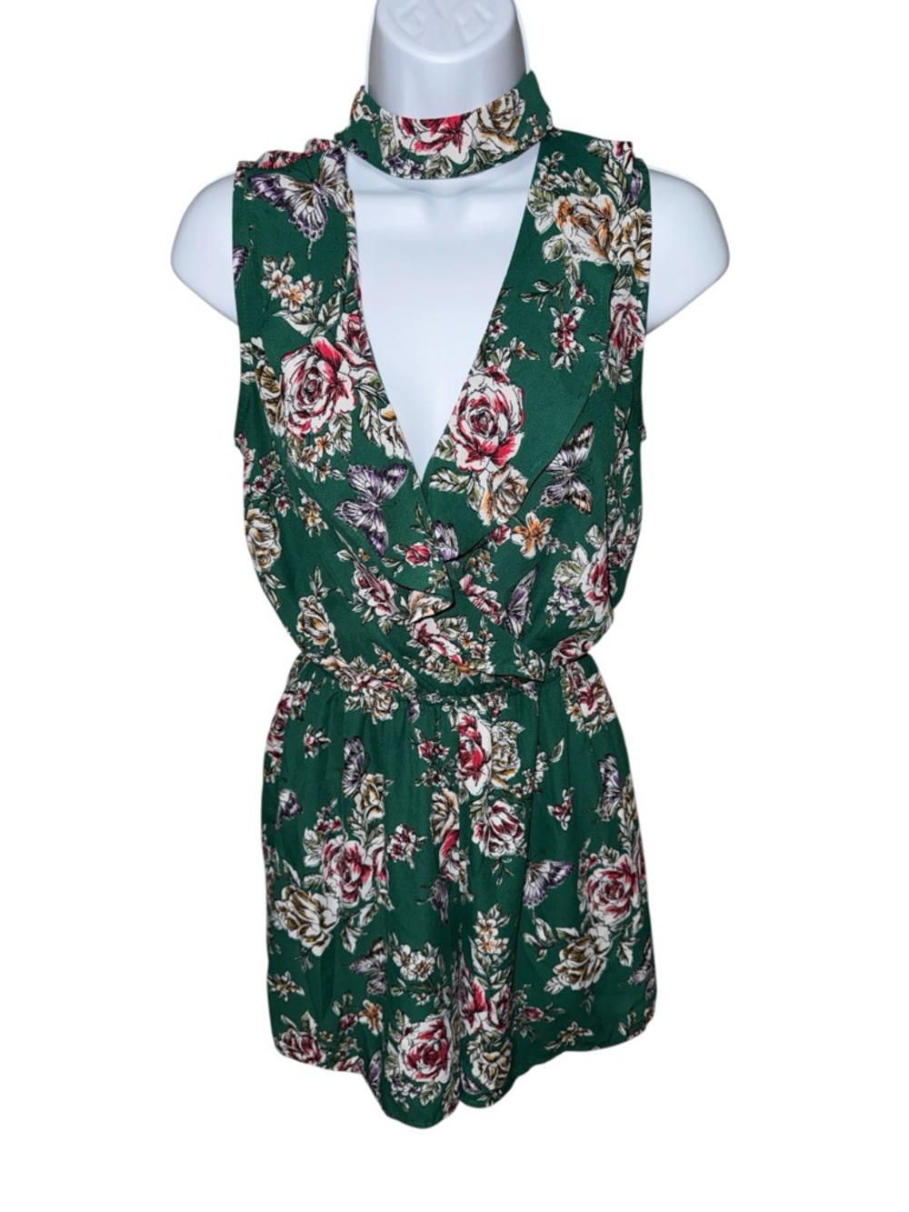 Women’s Monteau Green Floral Sleeveless Romper - M